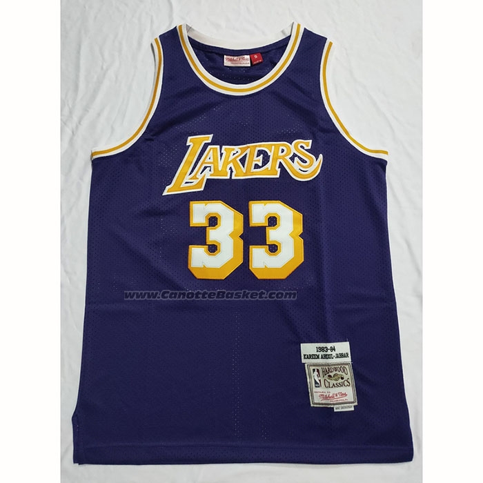 Maglia Los Angeles Lakers Kareem Abdul-jabbar NO 33 Mitchell & Ness 1983-84 Viola